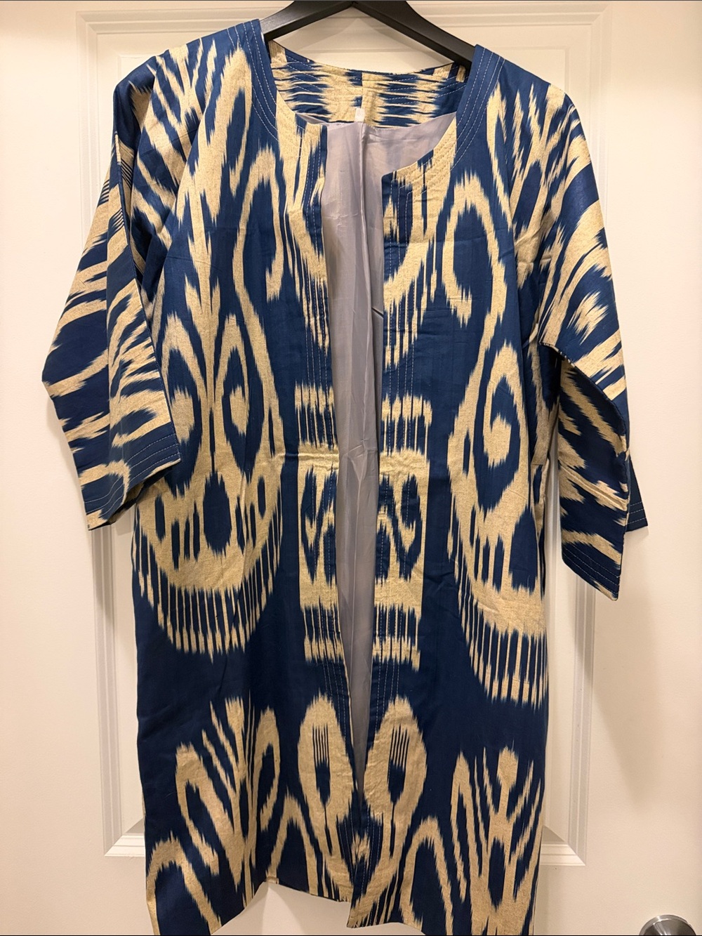 Women's Blue & Cream Ikat Swim Cover-Up
